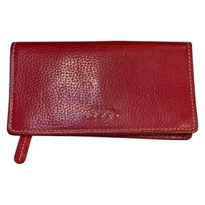 Fossil Red Leather Zip Wallet Clutch Organizer RFID ID Window
